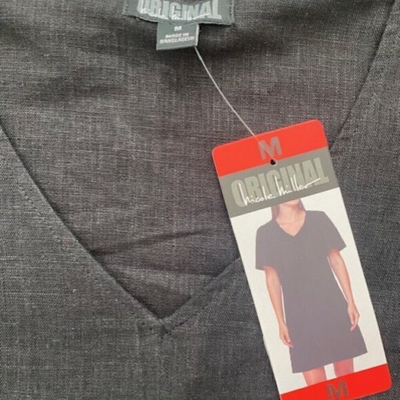 NWT NICOLE MILLER Original Black Linen Short Sleeve VNeck Dress Medium - Picture 12 of 16